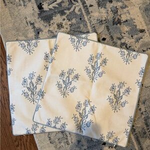 Jillien Harbor “the mary” Floral Patterned Cream and Blue Pillow Covers